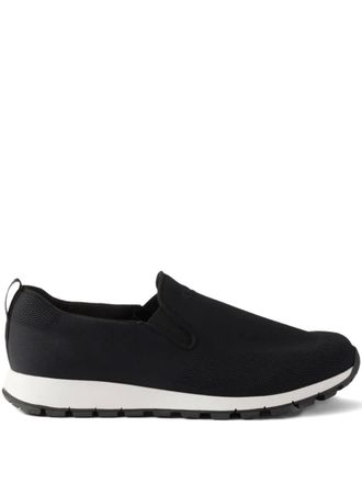 Prada logo-detail slip-on sneakers - men - Calf Leather/Lyocell/Recycled Polyamide/Fabric/Rubber - 8.5 - Black