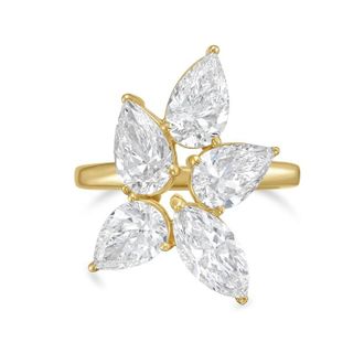 Diana M. Jewels 18kt Yellow Gold 8.00cts Lab Grown Pear and Marquise cut Diamond Cluster Ring