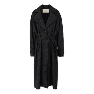 Alessia Santi Belted Coats, female, Blue, Size: S Long Paisley Coat