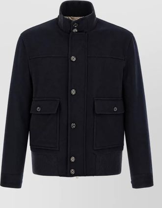 Lardini cashmere wool ribbed high neck single breasted coat