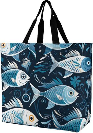 Generic Cartoon Fish Print Shopper Bag Eco Friendly Handbag Large Capacity Handbags For Beach Casual Picnic