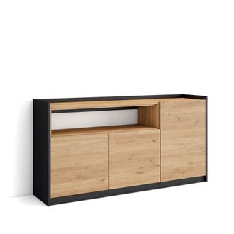 Skraut Home Skraut Home - Aparadores Para Sal&oacute;n, 156x37x80cm, 3 Puertas, Armario, Zapatero, Roble Y Negro