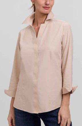 Foxcroft Taylor Fitted Non-Iron Shirt in Light Khaki Beige at Nordstrom, Size 12
