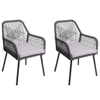 Hhg Hhg - Juego De 2 Sillas De Jard&iacute;n 469, Coj&iacute;n De Asiento Para Exterior Tejido De Cuerda De Aluminio Rope, Antracita, Funda Gris