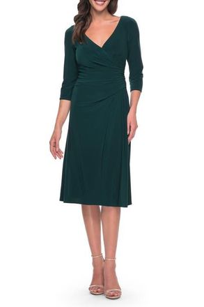 La Femme Chic Tea Length Jersey Dress with Ruching in Hunter Green at Nordstrom, Size 16