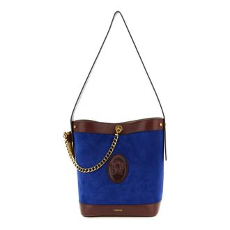Versace Pivot Small Suede Bucket Bag - female - Versace - Shoulder Bags - Blue - ONE SIZE - Bags