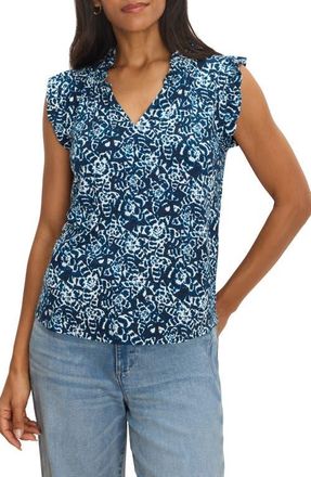 Nic+Zoe Shibori Print Ruffle Sleeveless Top in Indigo Multi at Nordstrom, Size Xx-Large