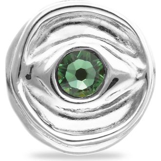 UNOde50 Sterling silver plated signet ring in the shape of an eye with green faceted crystal at Nordstrom, Size 8.5