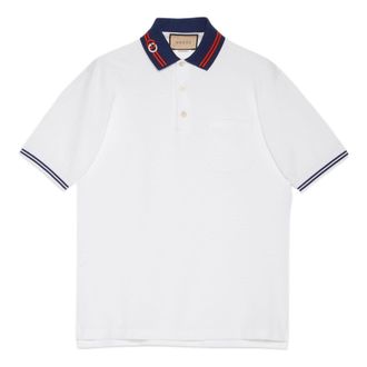 Gucci Cotton piquet polo with Interlocking G White Blue 658067-XJDI2-9692