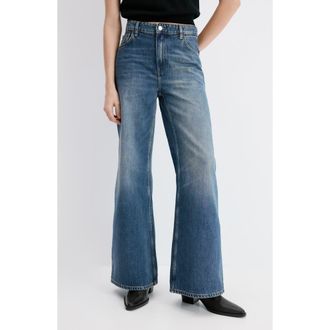 Mango High Waist Wide Leg Jeans in Dark Blue at Nordstrom, Size 10