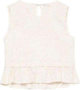 Liu Jo Top met pailletten en ruches - Dames - Blouses - Beige - S - Pailletten - Overhemden