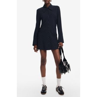 Desigual Pinstripe Long Sleeve Minidress in Blue at Nordstrom, Size Medium