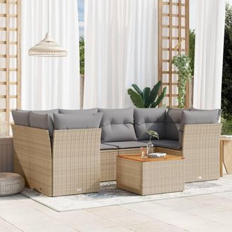 vidaXL Vidaxl - Set Sof&aacute;s De Jard&iacute;n 7 Piezas Y Cojines Rat&aacute;n Sint&eacute;tico Beige