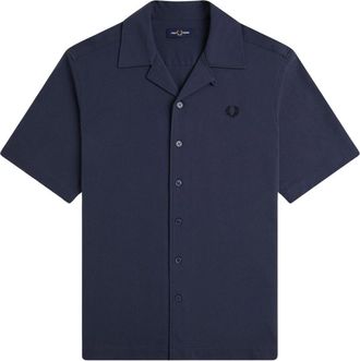 Fred Perry Compress Mesh Revere Collar Shirt - Heren - Korte mouwen Overhemden - Blauw - M - Katoen - Overhemden