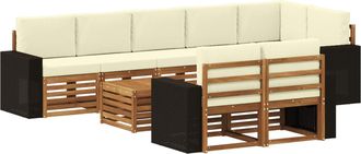 vidaXL Conjunto De Sof&aacute;s De Exterior 9 Uds. Natural Y Crema Poli&eacute;ster Vidaxl