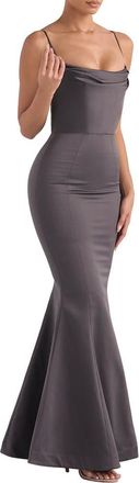 House of CB Violette Satin Mermaid Gown in Dark Grey at Nordstrom, Size X-Large