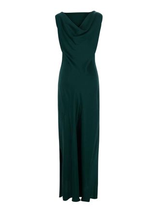 Antonelli Womens Long V-Neck Dress Green Satin Viscose