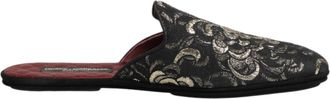 Dolce & Gabbana Zwarte Bloemen Jacquard Slippers Schoenen