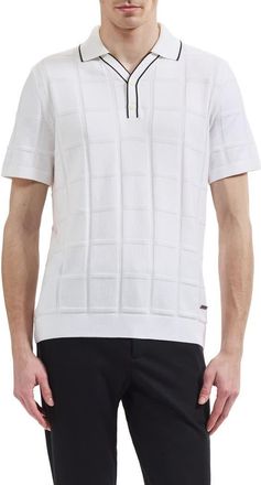 Bugatchi Grid Short Sleeve Cotton & Modal Sweater in White at Nordstrom, Size Xx-Large