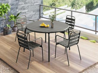 Vente-Unique Sala da pranzo da giardino in Metallo Antracite MIRMANDE: un tavolo D.110cm e 4 poltrone impilabili