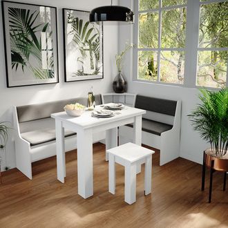 Vicco Conjunto Con Banco Esquinero Roman, Blanco, 180 X 41.5 Cm Con Mesa