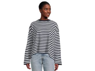 Madewell Long Sleeve Easy T-Shirts (texture) Womens Clothing Navy : LG (Womens 10-12), Cotton