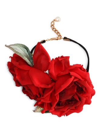 Dolce & Gabbana rose-appliqu&eacute; choker necklace - women - Rayon/Nylon/Silk - One Size - Black