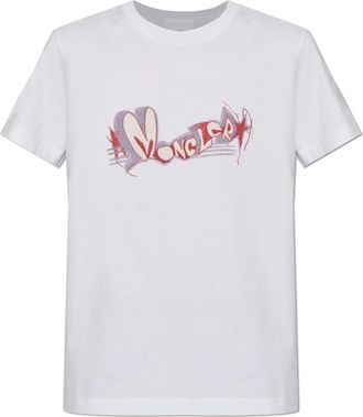 Moncler Logo Katoenen T-shirt - Dames - T-shirts - Wit - XS - Katoen - Tops