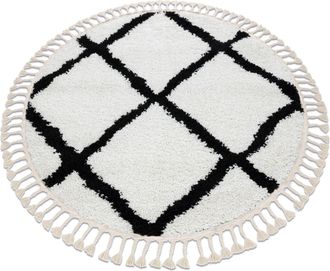 RugsX Rugsx - Alfombra Berber Cross C&iacute;rculo Blanco Franjas Bereber Marroqu&iacute; Shaggy White Circulo 120 Cm