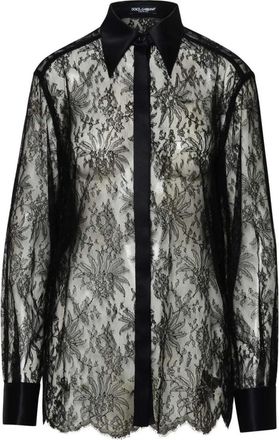 Dolce & Gabbana Chantilly Kanten Shirt met Zijden Satijnen Details - Dames - Overhemden - Zwart - M - Satijn - Overhemden