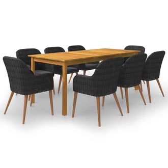 vidaXL Juego De Comedor De Jard&iacute;n De 9 Piezas Negro Vidaxl