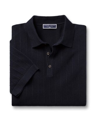 CHARLES TYRWHITT Cotton Textured Knitted Polo - Navy Size XXL by Charles Tyrwhitt