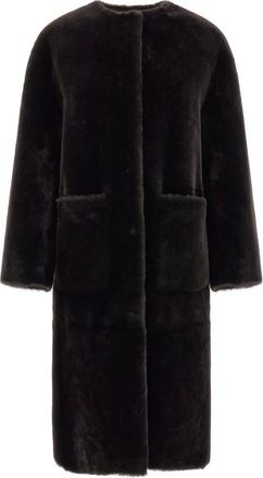 BLANCHA Jassen, Dames, Bruin, S, Leer, Lange Shearling Jas