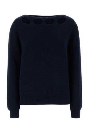 Prada Womens Cotton Boat Neck Sweater - Navy - Size EU 36 (Womens)