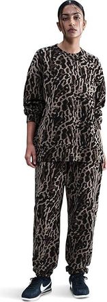 Nike Sportswear Phoenix Fleece Oversized All Over Print Crew Womens Workout Black/Ironstone/Black : XL (US 16-18), Cotton/Polyester/Spandex