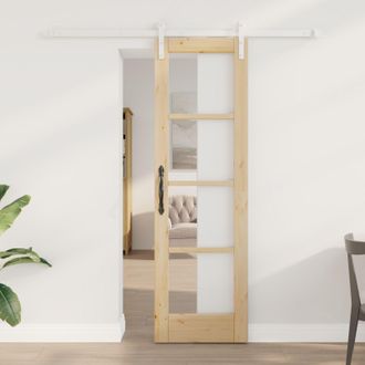 Berkfield Home Sliding Door with Hardware Set ORKDAL Solid Wood & Glass