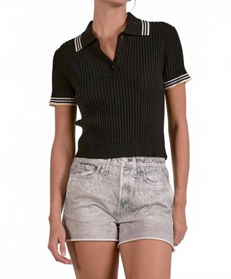 Elan Womens Penny Knit Polo Top In Black
