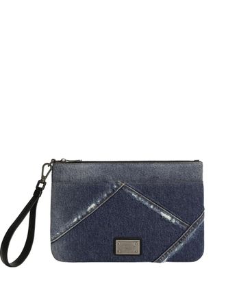 Dolce & Gabbana logo-plaque denim clutch bag - Blauw