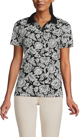 Lands End Supima Cotton Polo Shirt in Black/ivory Floral Medley at Nordstrom, Size X-Small