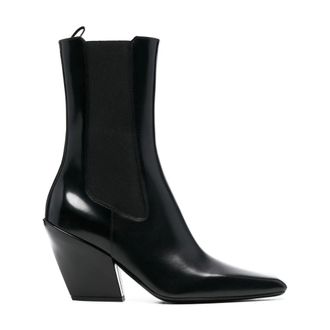 Prada Cowboy Boots, female, Black, Size: 8 US Black Leather Heeled Chelsea Boots