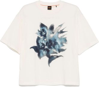 BOSS floral-print T-shirt - women - Cotton - L - White