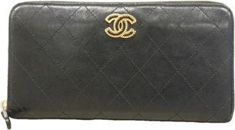 Chanel Black Leather Long Wallet (Bi-Fold) (Pre-Owned)