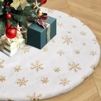 OEM Falda De &Aacute;rbol De Navidad De Felpa Con Copos De Nieve Dorados, Tela Suave Para Halloween, San Valent&iacute;n, Navidad, Decoraci&oacute;n De Interiores Y Exteriores