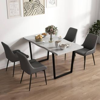HOMCOM Set of 4 Quilted PU Leather Dining Chairs w/ Metal Frame 4 Legs Grey | Size: 4 Pack