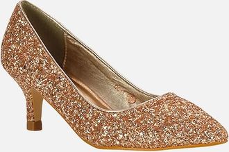 XY London Womens XY London Womens/Ladies Gwyneth Glitter Kitten Heel Court Pumps - Gold - Size: 8