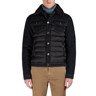 Moorer MenS Black Denim Puffer Jacket, Size 50