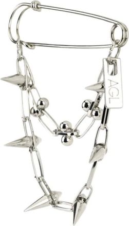 AGL Agl, Accessoires, Dames, Grijs, ONE Size, Metalen Broche met Ketting en Noppen