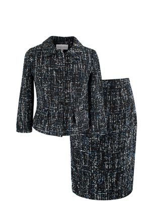 Mikael Aghal Black and Blue Tweed Jacket & Skirt Size XXS