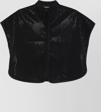 Emporio Armani cropped top cap sleeves high collar sequins