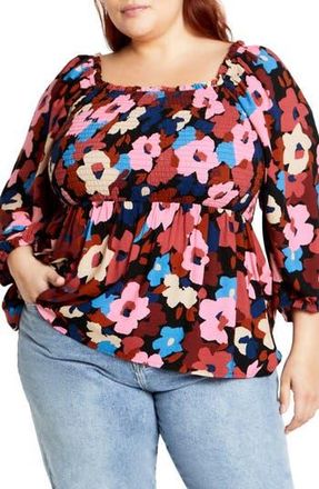 City Chic Poppy Balloon Sleeve Peplum Top in Sugar Coated at Nordstrom Rack, Size 3Xl/26W